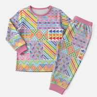 Aotearoa Kowhaiwhai Taniko Patchwork Rainbow Motifs Christmas Pajama Set LT9 Men Rainbow - Polynesian Pride