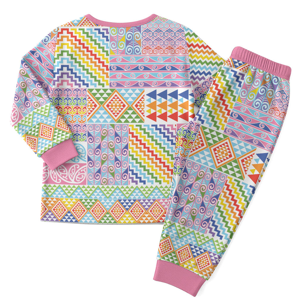 Aotearoa Kowhaiwhai Taniko Patchwork Rainbow Motifs Christmas Pajama Set LT9 - Polynesian Pride