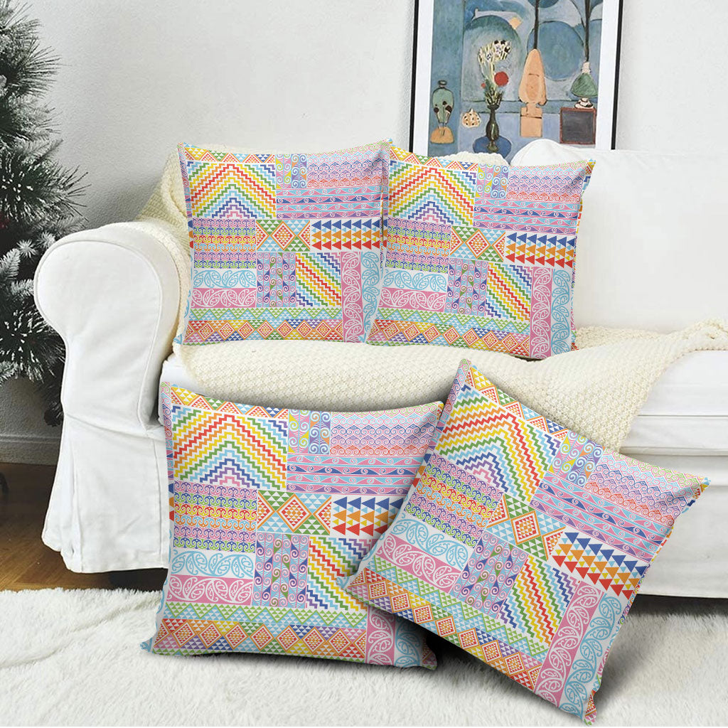 Aotearoa Kowhaiwhai Taniko Patchwork Rainbow Motifs Pillow Cover LT9 - Polynesian Pride