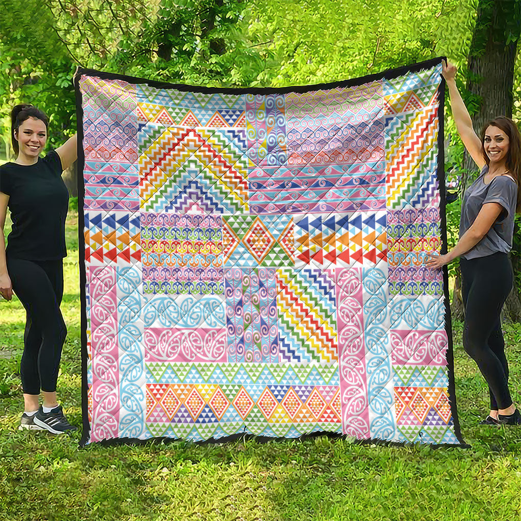 Aotearoa Kowhaiwhai Taniko Patchwork Rainbow Motifs Quilt LT9 - Polynesian Pride