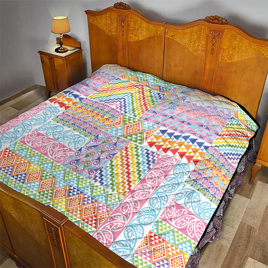 Aotearoa Kowhaiwhai Taniko Patchwork Rainbow Motifs Quilt LT9 - Polynesian Pride