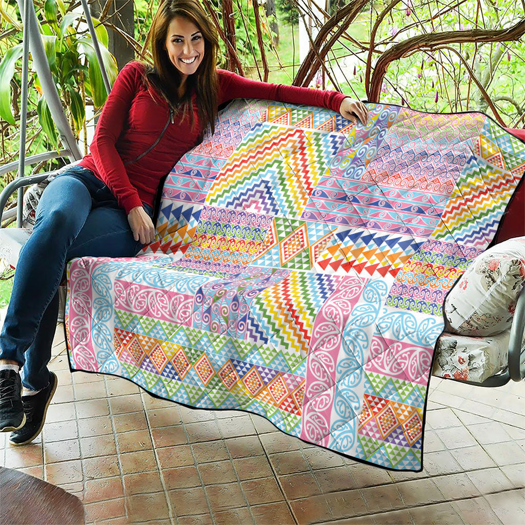 Aotearoa Kowhaiwhai Taniko Patchwork Rainbow Motifs Quilt LT9 - Polynesian Pride