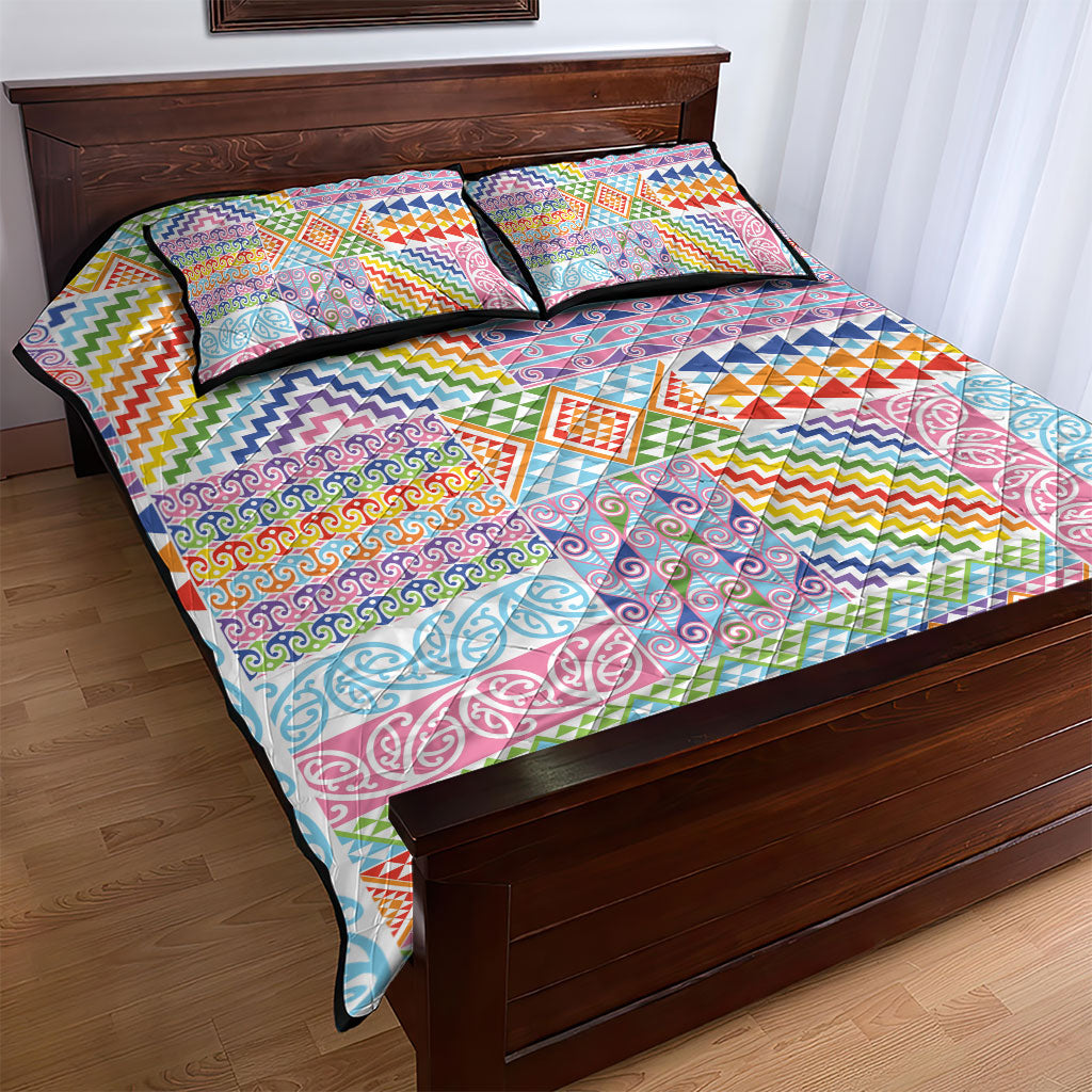 Aotearoa Kowhaiwhai Taniko Patchwork Rainbow Motifs Quilt Bed Set LT9 - Polynesian Pride