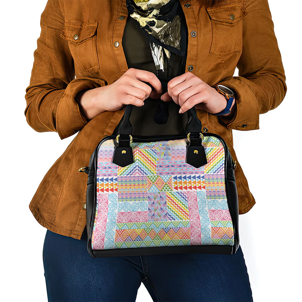 Aotearoa Kowhaiwhai Taniko Patchwork Rainbow Motifs Shoulder Handbag LT9 - Polynesian Pride