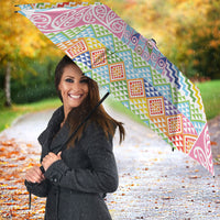 Aotearoa Kowhaiwhai Taniko Patchwork Rainbow Motifs Umbrella LT9 - Polynesian Pride