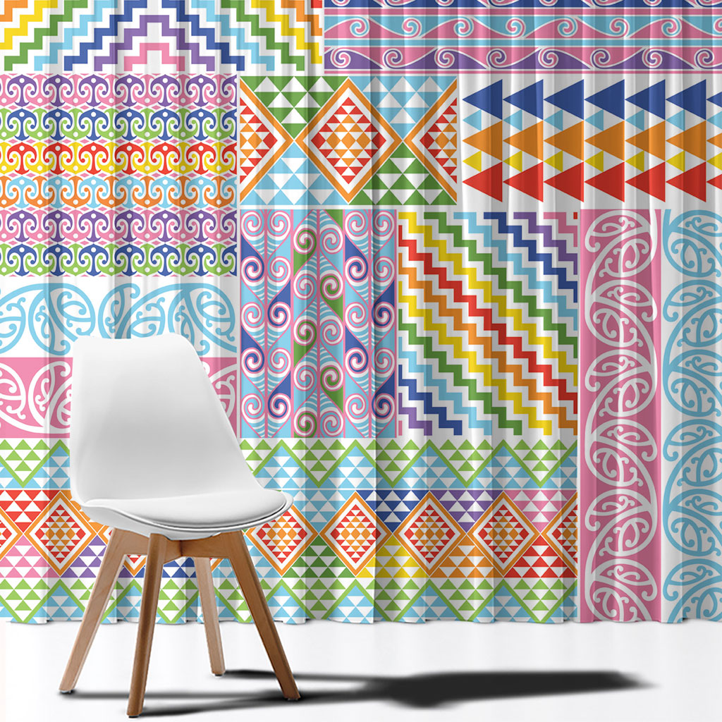 Aotearoa Kowhaiwhai Taniko Patchwork Rainbow Motifs Window Curtain LT9 - Polynesian Pride