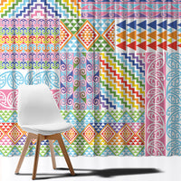 Aotearoa Kowhaiwhai Taniko Patchwork Rainbow Motifs Window Curtain LT9 - Polynesian Pride
