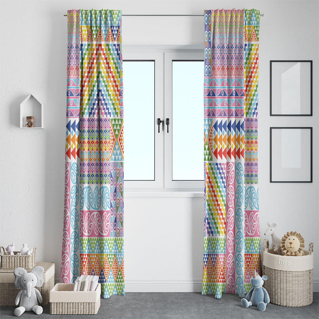 Aotearoa Kowhaiwhai Taniko Patchwork Rainbow Motifs Window Curtain LT9 - Polynesian Pride