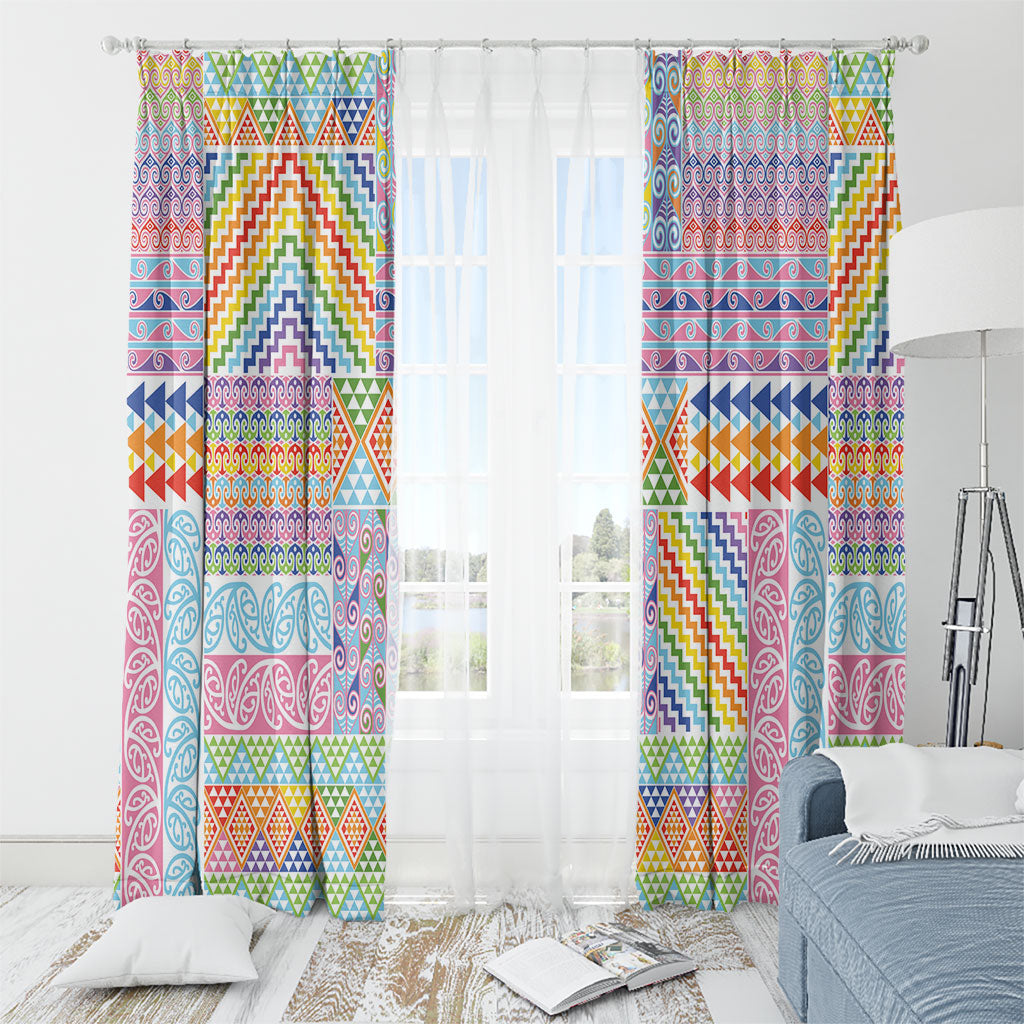 Aotearoa Kowhaiwhai Taniko Patchwork Rainbow Motifs Window Curtain LT9 - Polynesian Pride