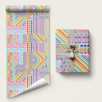 Aotearoa Kowhaiwhai Taniko Patchwork Rainbow Motifs Wrapping Paper LT9 58" × 23" Rainbow - Polynesian Pride
