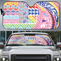 Maori Kowhaiwhai Taniko Patchwork Rainbow Motifs Auto Sun Shade LT9 Rainbow - Polynesian Pride