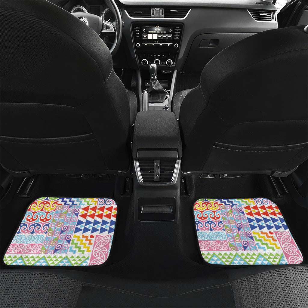 Maori Kowhaiwhai Taniko Patchwork Rainbow Motifs Car Mats LT9 Set 2pcs - Back Rainbow - Polynesian Pride