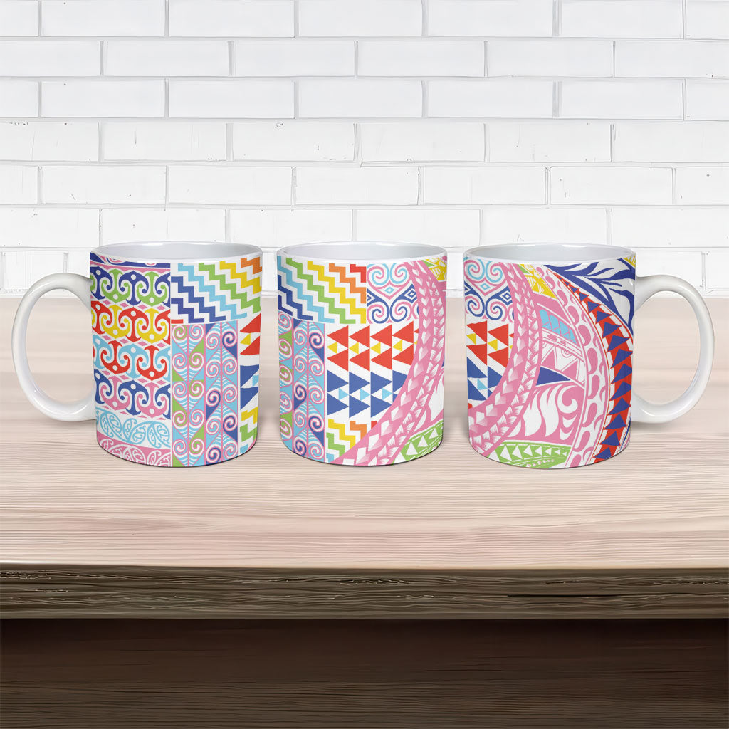 Maori Kowhaiwhai Taniko Patchwork Rainbow Motifs Ceramic Mug LT9 - Polynesian Pride