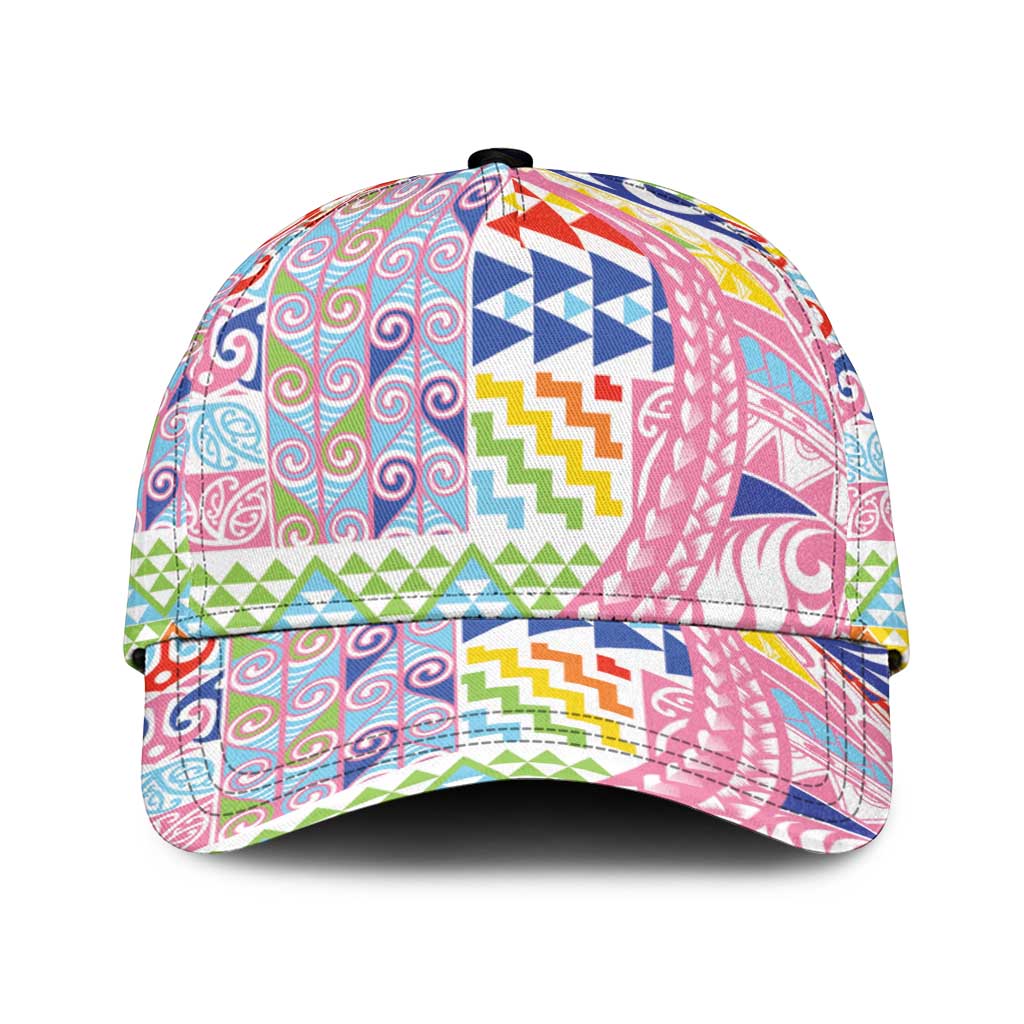 Maori Kowhaiwhai Taniko Patchwork Rainbow Motifs Classic Cap LT9 Universal Fit Rainbow - Polynesian Pride