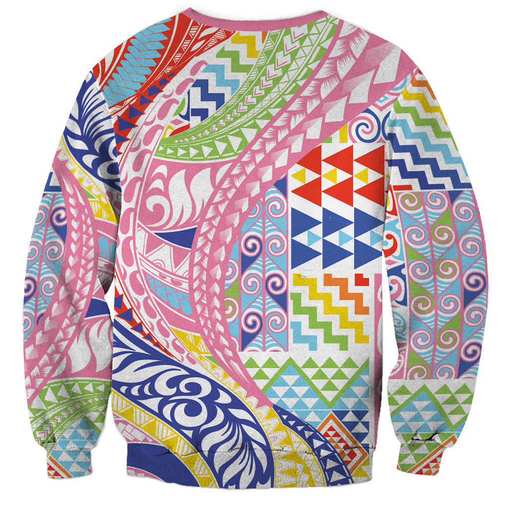 Maori Kowhaiwhai Taniko Patchwork Rainbow Motifs Sweatshirt LT9 - Polynesian Pride