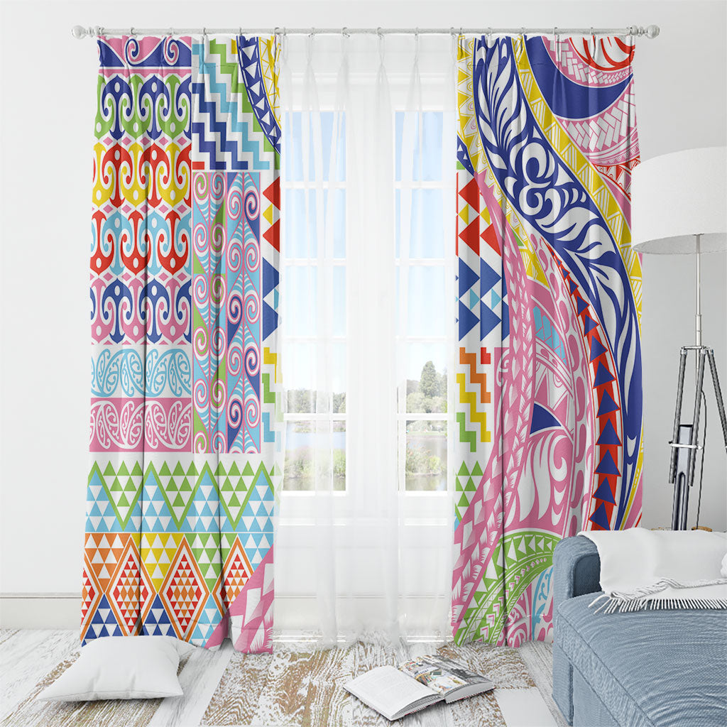 Maori Kowhaiwhai Taniko Patchwork Rainbow Motifs Window Curtain LT9 - Polynesian Pride