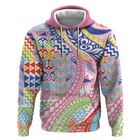 Maori Kowhaiwhai Taniko Patchwork Rainbow Motifs Zip Hoodie LT9 Pullover Hoodie Rainbow - Polynesian Pride