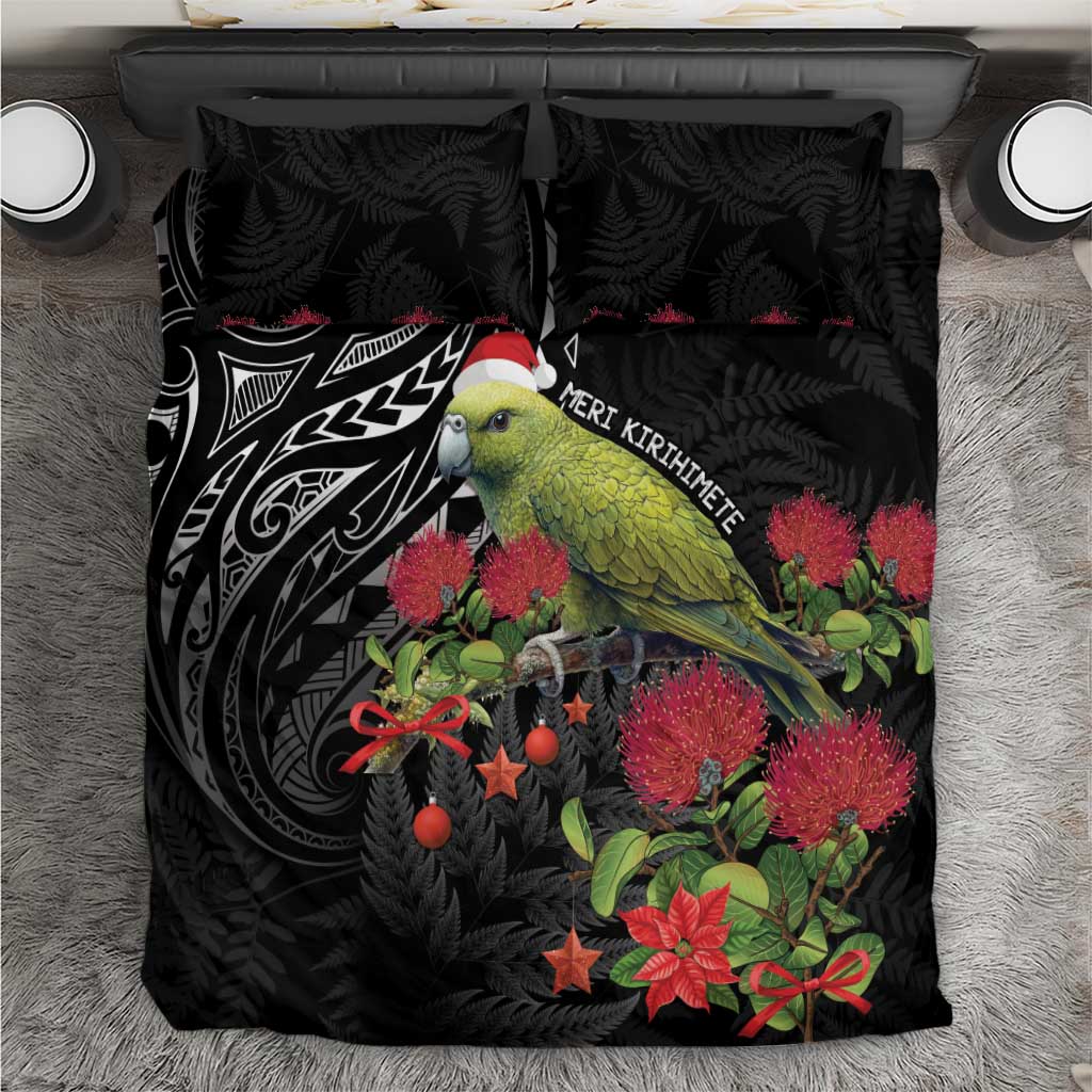 Meri Kirihimete Kakapo Bedding Set Black Silver Fern Christmas Vibe LT9 Black - Polynesian Pride