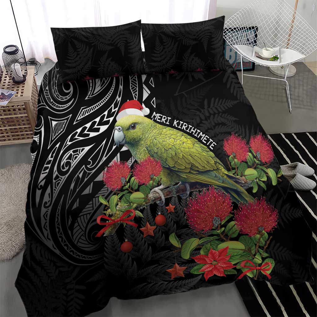 Meri Kirihimete Kakapo Bedding Set Black Silver Fern Christmas Vibe LT9 - Polynesian Pride