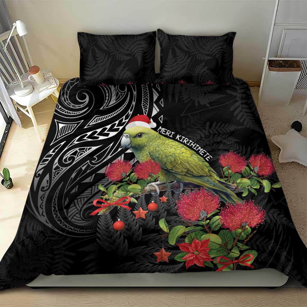 Meri Kirihimete Kakapo Bedding Set Black Silver Fern Christmas Vibe LT9 - Polynesian Pride