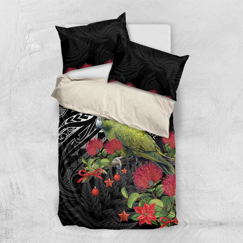 Meri Kirihimete Kakapo Bedding Set Black Silver Fern Christmas Vibe LT9 US Twin 172cm x 218cm Black - Polynesian Pride
