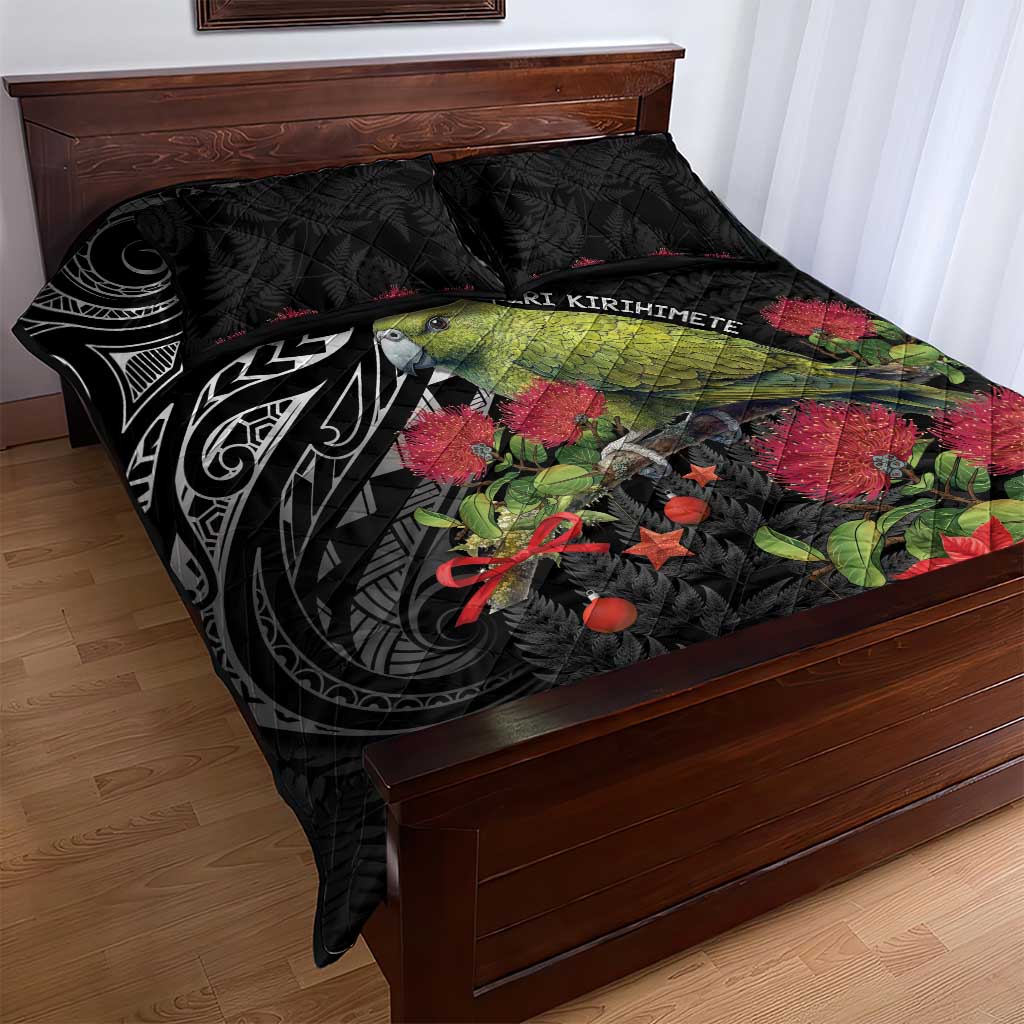 Meri Kirihimete Kakapo Quilt Bed Set Black Silver Fern Christmas Vibe