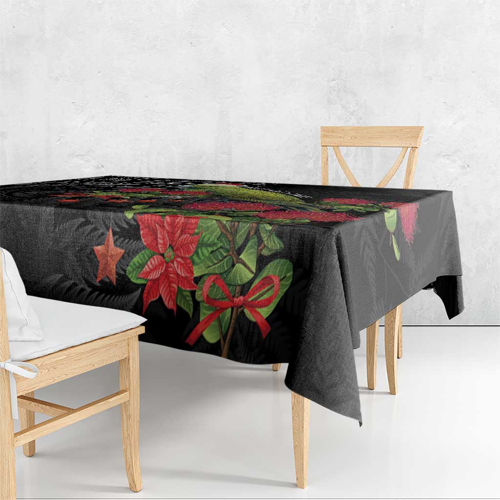 Meri Kirihimete Kakapo Tablecloth Black Silver Fern Christmas Vibe