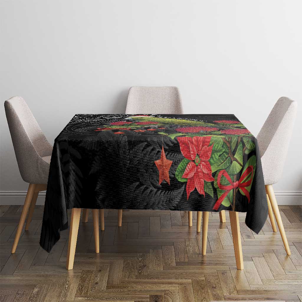 Meri Kirihimete Kakapo Tablecloth Black Silver Fern Christmas Vibe