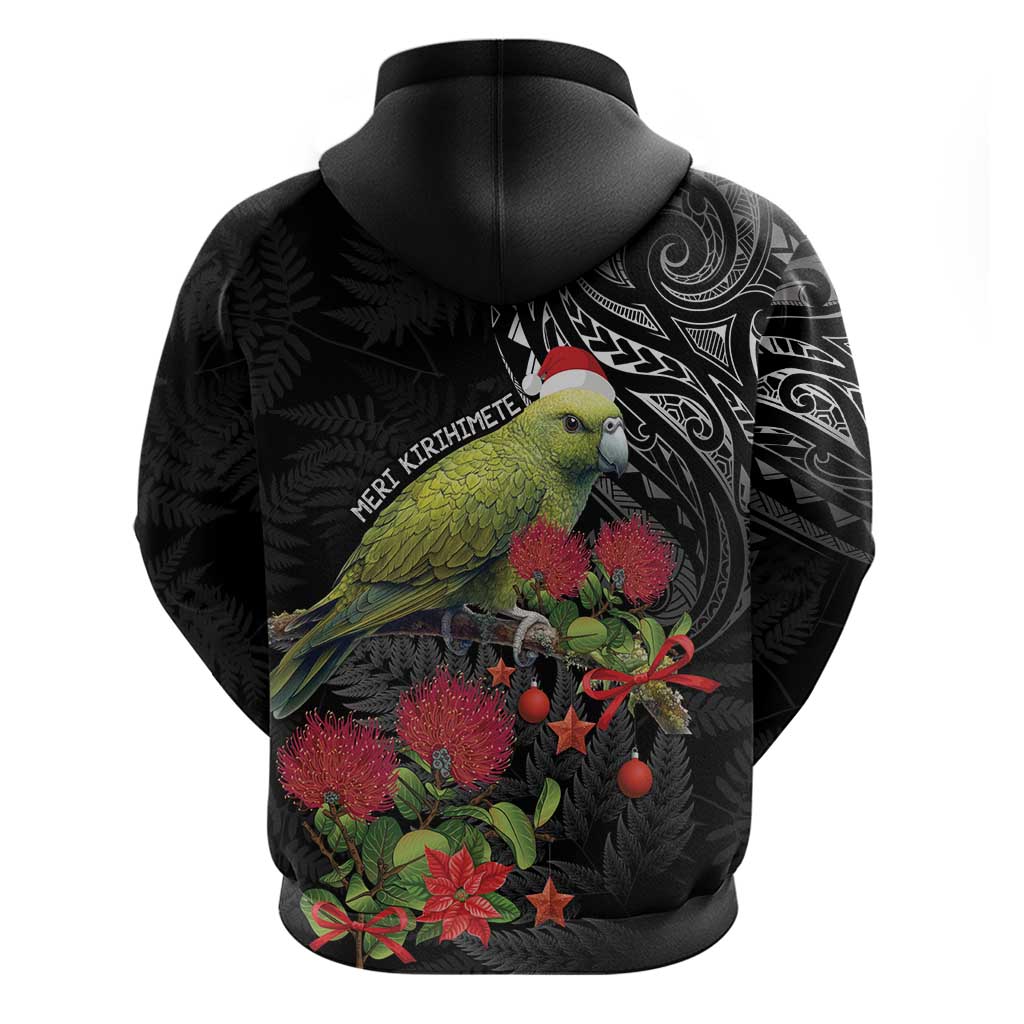 Meri Kirihimete Kakapo Zip Hoodie Black Silver Fern Christmas Vibe