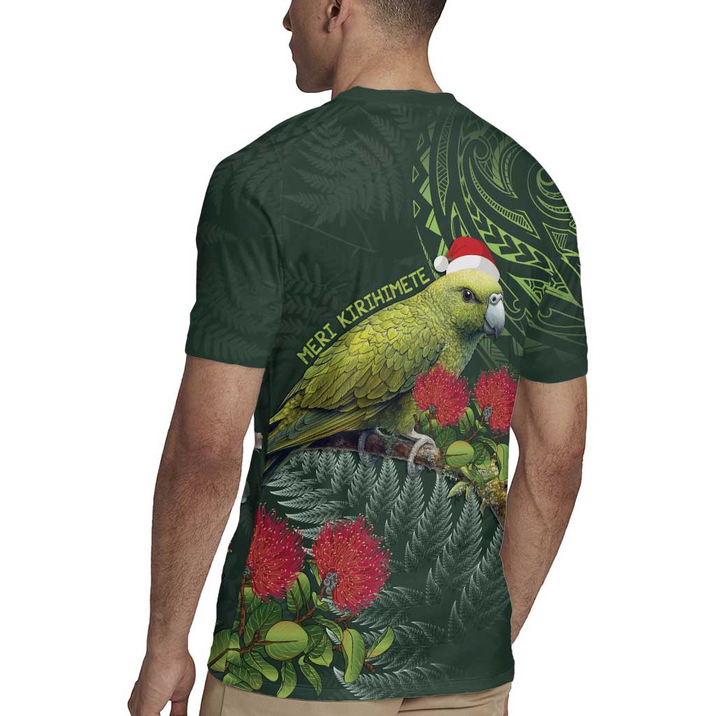 Meri Kirihimete Kakapo Rugby Jersey Green Silver Fern Christmas Vibe