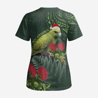 Meri Kirihimete Kakapo Scrub Top Green Silver Fern Christmas Vibe - Polynesian Pride