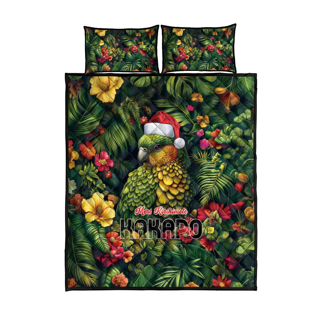 Meri Kirihimete Kakapo Quilt Bed Set New Zealand Christmas with Tropical Vibe
