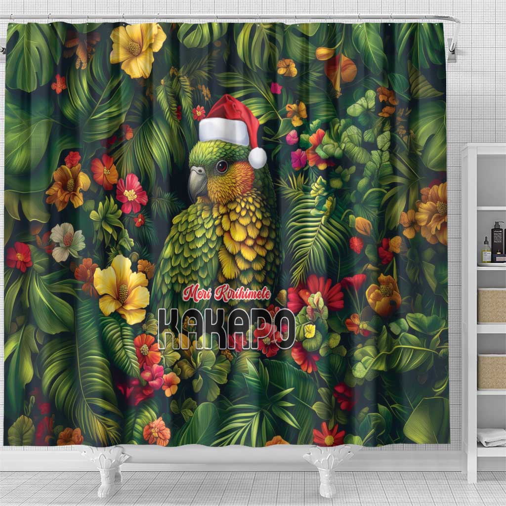 Meri Kirihimete Kakapo Shower Curtain New Zealand Christmas with Tropical Vibe