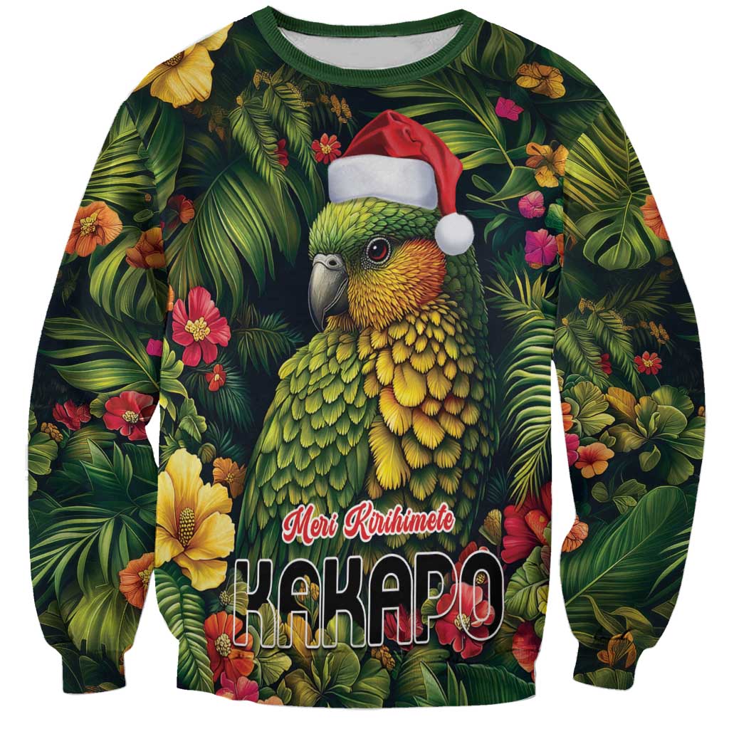 Meri Kirihimete Kakapo Sweatshirt New Zealand Christmas with Tropical Vibe LT9 Unisex Green - Polynesian Pride