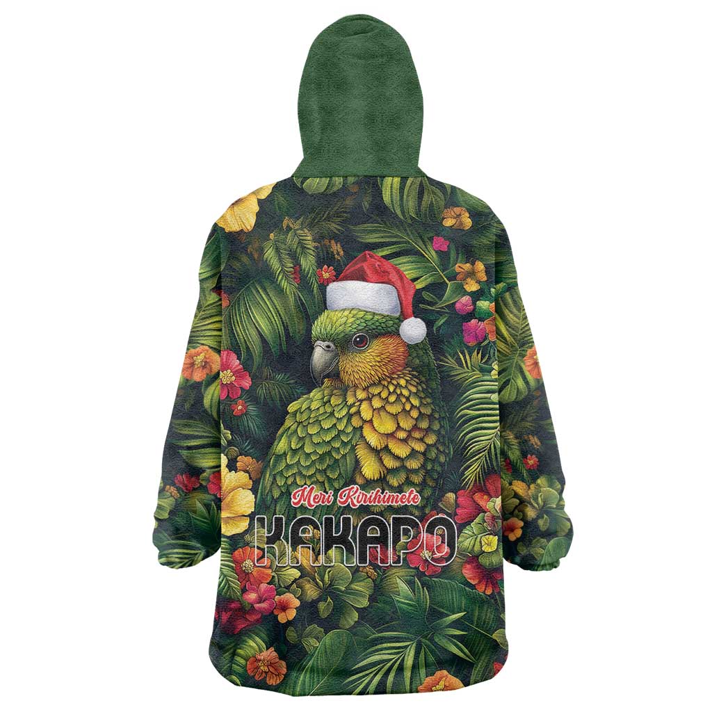 Meri Kirihimete Kakapo Wearable Blanket Hoodie New Zealand Christmas with Tropical Vibe