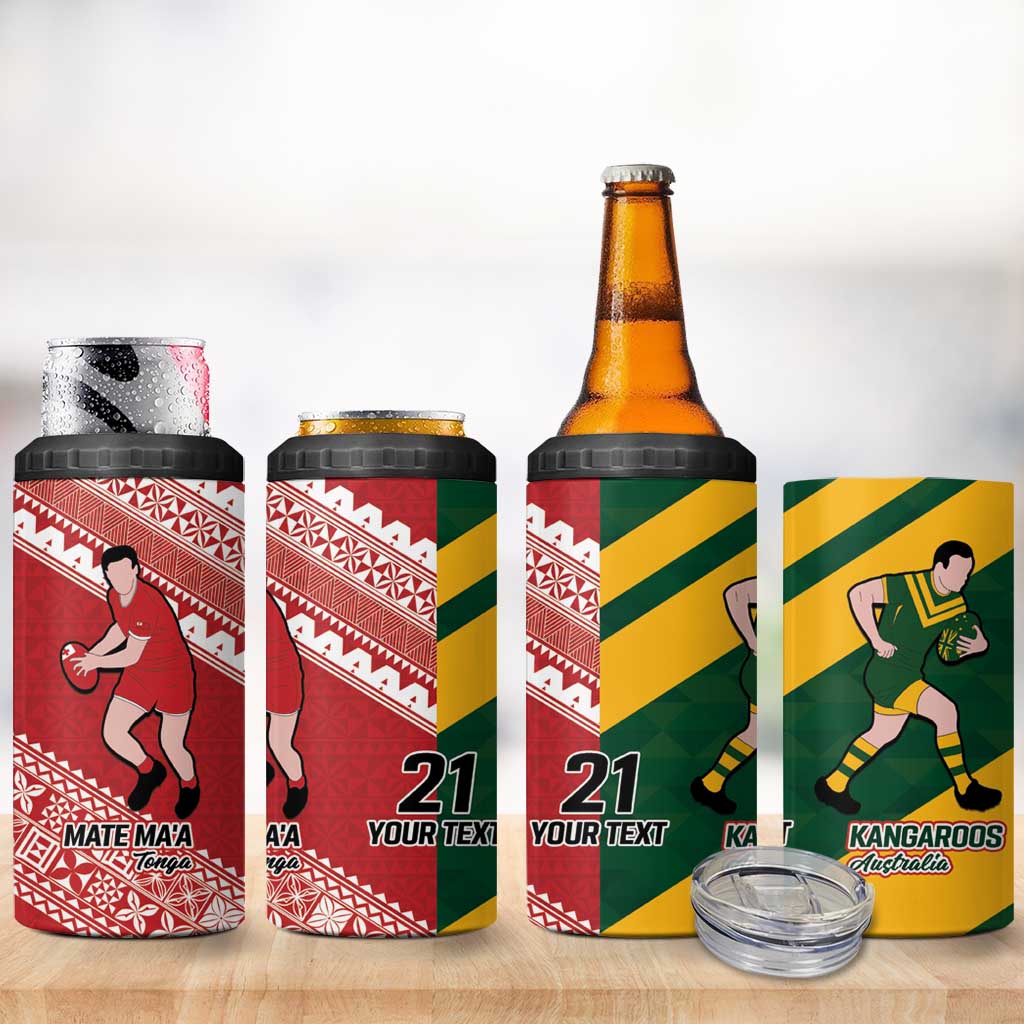 Australia-Tonga Rugby Pacific Custom 4 in 1 Can Cooler Tumbler The Kangaroos and Mate Ma'a Tonga