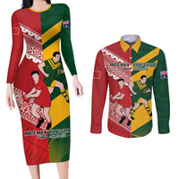 Australia-Tonga Rugby Pacific Custom Couples Matching Long Sleeve Bodycon Dress and Long Sleeve Button Shirt The Kangaroos and Mate Ma'a Tonga