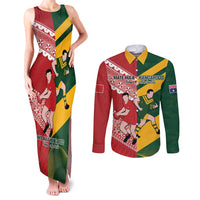 Australia-Tonga Rugby Pacific Custom Couples Matching Tank Maxi Dress and Long Sleeve Button Shirt The Kangaroos and Mate Ma'a Tonga