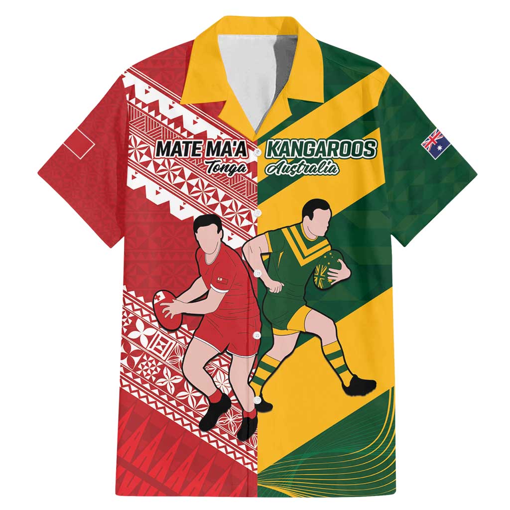 Australia-Tonga Rugby Pacific Custom Family Matching Mermaid Dress and Hawaiian Shirt The Kangaroos and Mate Ma'a Tonga