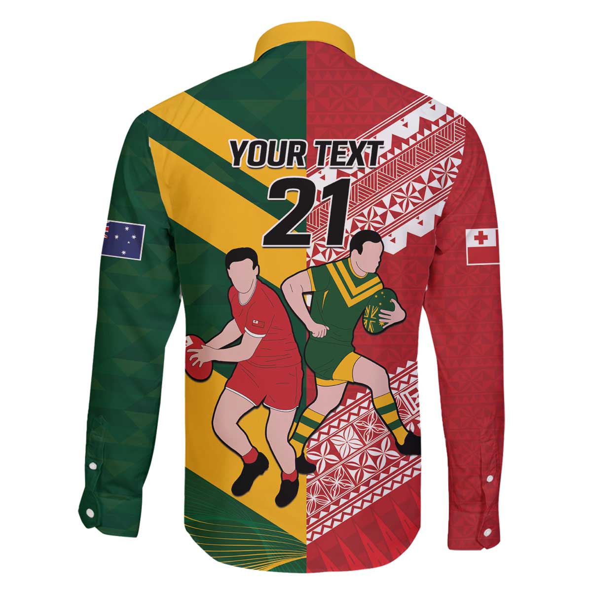 Australia-Tonga Rugby Pacific Custom Family Matching Off The Shoulder Long Sleeve Dress and Hawaiian Shirt The Kangaroos and Mate Ma'a Tonga