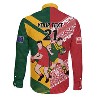 Australia-Tonga Rugby Pacific Custom Family Matching Off The Shoulder Long Sleeve Dress and Hawaiian Shirt The Kangaroos and Mate Ma'a Tonga