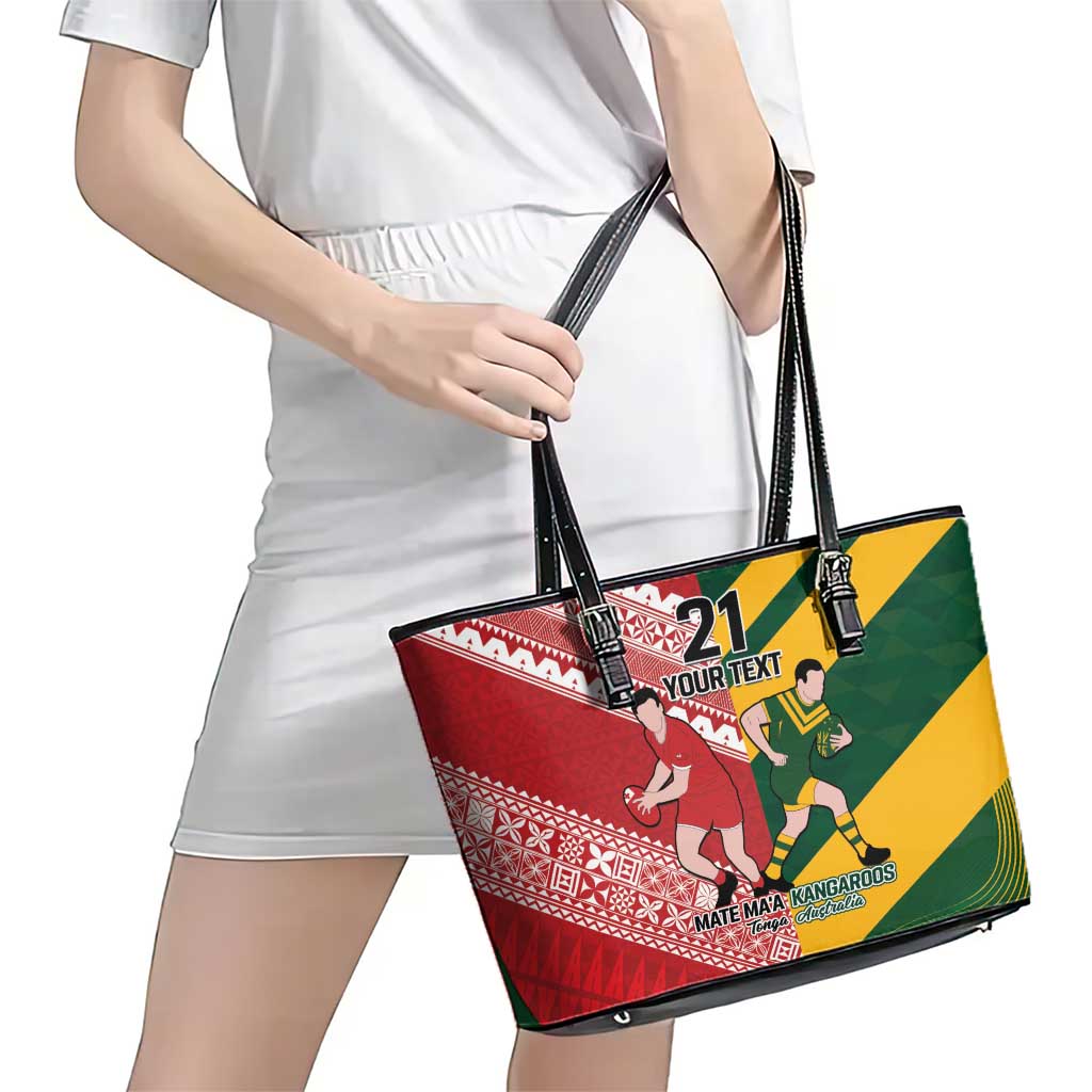 Australia-Tonga Rugby Pacific Custom Leather Tote Bag The Kangaroos and Mate Ma'a Tonga