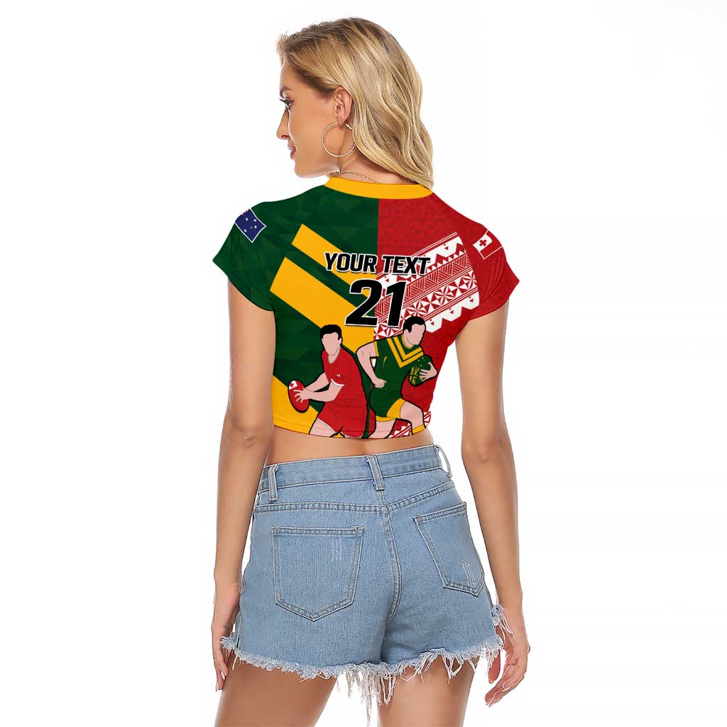 Australia-Tonga Rugby Pacific Custom Raglan Cropped T Shirt The Kangaroos and Mate Ma'a Tonga
