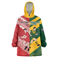 Australia-Tonga Rugby Pacific Custom Wearable Blanket Hoodie The Kangaroos and Mate Ma'a Tonga LT9 One Size Red-Green - Polynesian Pride