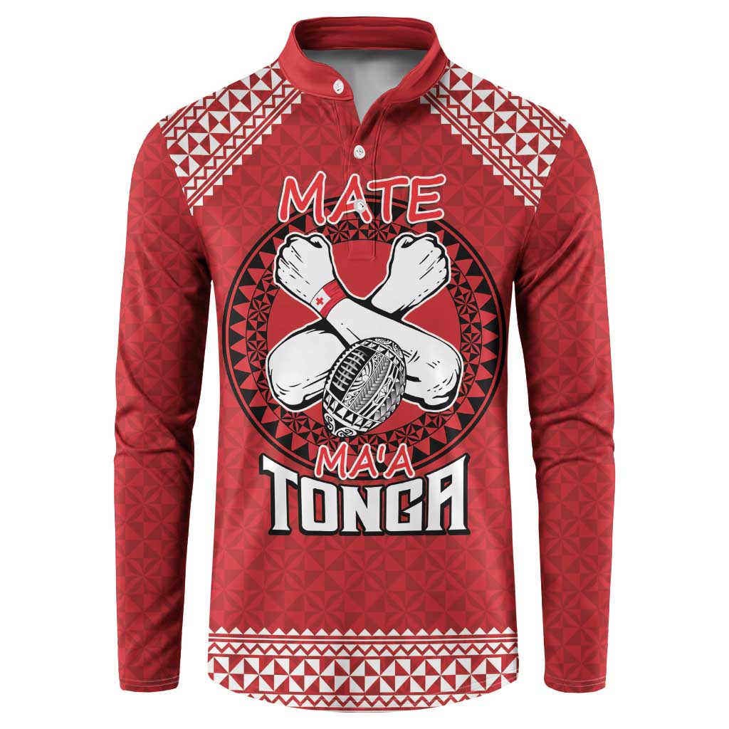 Tonga Rugby XIII Custom Button Sweatshirt Mate Ma'a Tonga with Ngatu Pattern