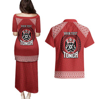 Tonga Rugby XIII Custom Couples Matching Puletasi and Hawaiian Shirt Mate Ma'a Tonga with Ngatu Pattern