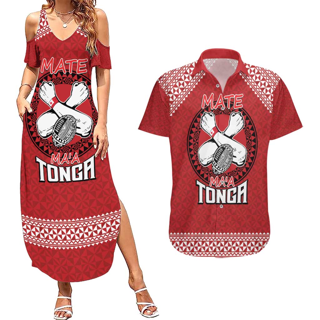 Tonga Rugby XIII Custom Couples Matching Summer Maxi Dress and Hawaiian Shirt Mate Ma'a Tonga with Ngatu Pattern