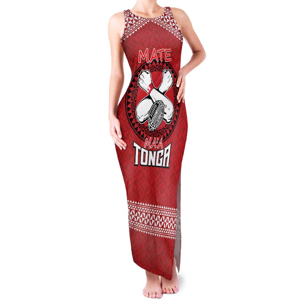 Tonga Rugby XIII Custom Family Matching Tank Maxi Dress and Hawaiian Shirt Mate Ma'a Tonga with Ngatu Pattern