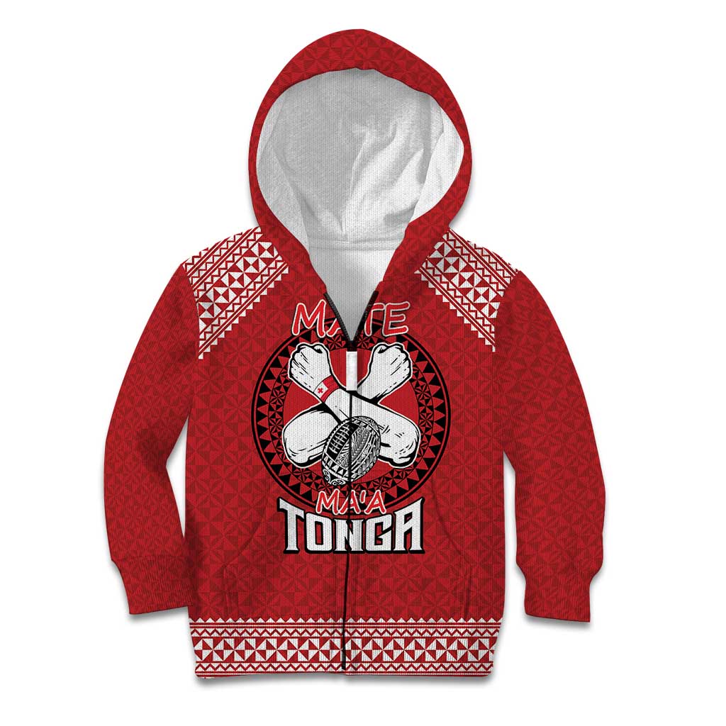 Tonga Rugby XIII Custom Kid Hoodie Mate Ma'a Tonga with Ngatu Pattern