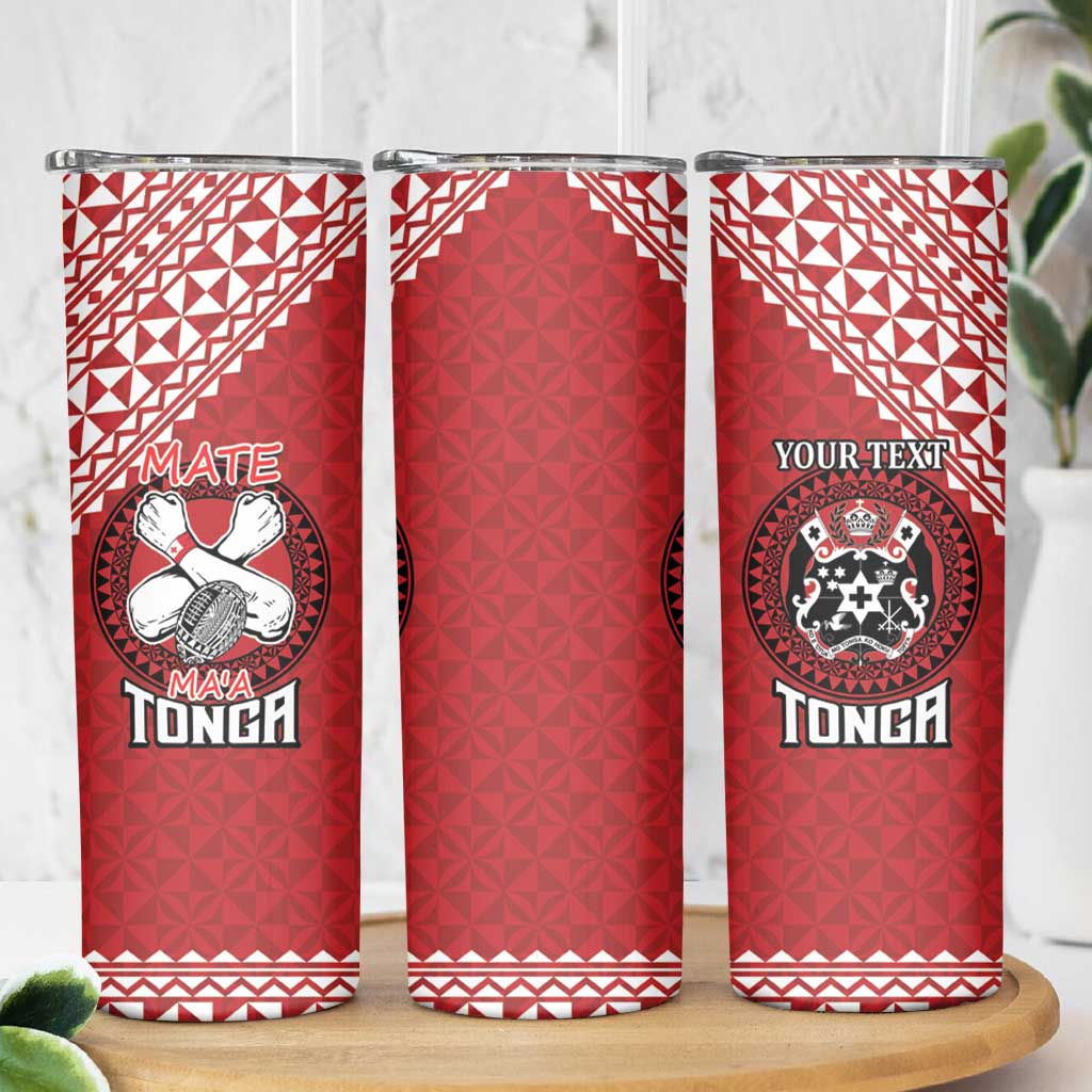 Tonga Rugby XIII Custom Skinny Tumbler Mate Ma'a Tonga with Ngatu Pattern